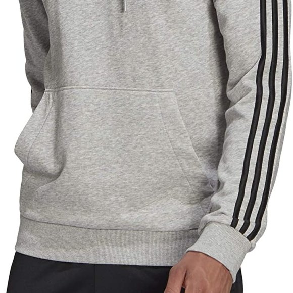 🆕adidas Men's Essentials 3-Stripes French Terry Hoodie, SM-Medium Grey H/Black - Picture 6 of 6